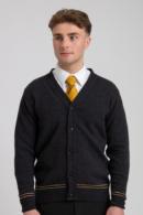CANARY YELLOW AND BLACK CARDIGAN 100% LAMBSWOOL